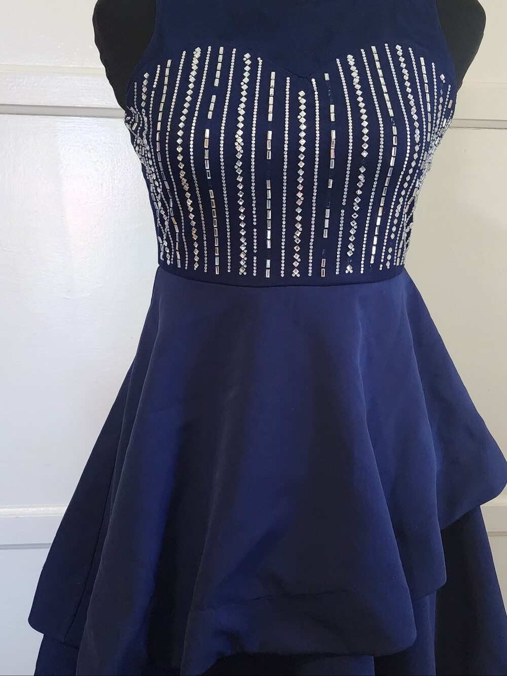 Navy Embellished Fit & Flare Cocktail Dress